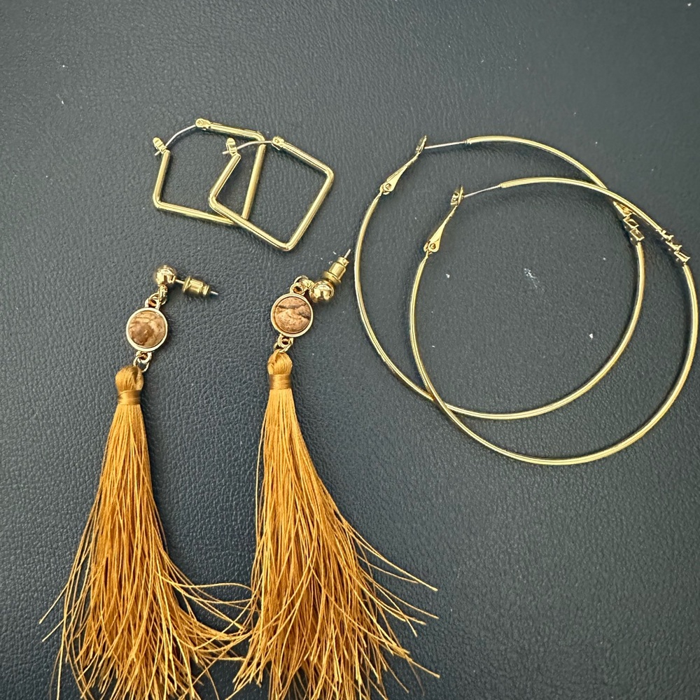 Uncommon James Gold Tassel and Hoop Earrings Set